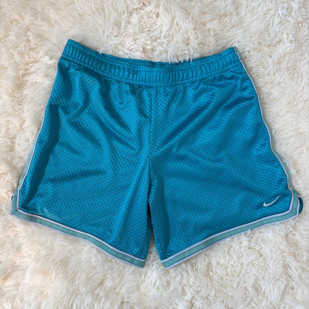 Nike Kids Teal Blue Mesh Athletic Shorts L 14-16 Fits Womens XS Basketball Gym